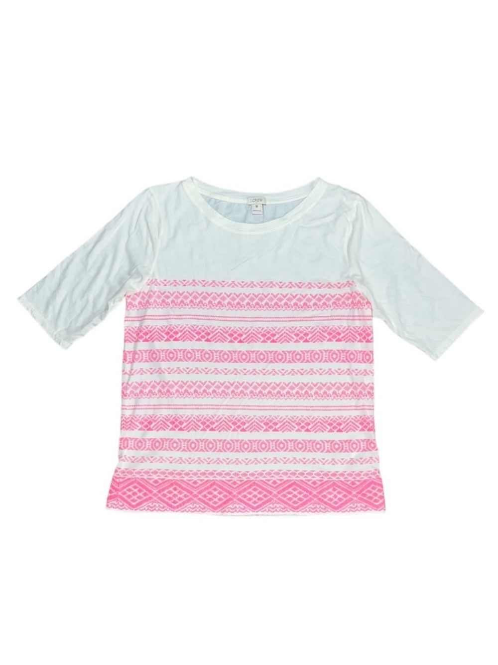 J. Crew Elbow Sleeve Print T Shirt Medium Pink Cream